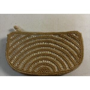 David's Import Clutch Purse Bag Cream Sequin Bead Zip Phone Size‎ Japan Nice Vtg